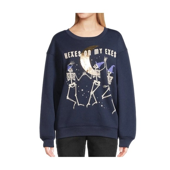 NEW Halloween LS Sweat Shirt Wound Up size Large Navy Crewneck Hexes on my Exes - Picture 3 of 16